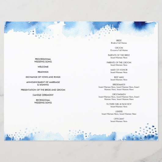 WEDDING CEREMONY stijlvolle waterverf blauw (Achterkant)