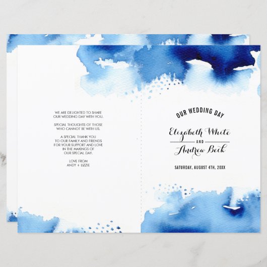 WEDDING CEREMONY stijlvolle waterverf blauw (Voorkant / Achterkant)