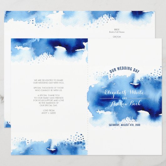 WEDDING CEREMONY stijlvolle waterverf: blauw marjo (Voorkant / Achterkant)
