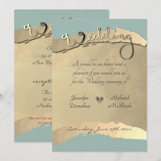 Wedding Ceremony Uitnodiging Golden Veiled Portret (Voorkant / Achterkant)