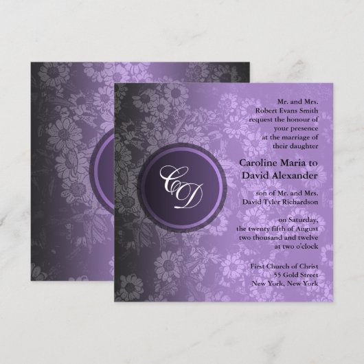 Wedding Ceremony Uitnodiging Paarse Floral (Voorkant / Achterkant)