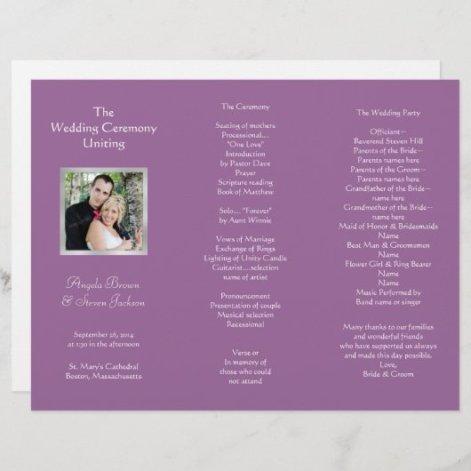 Wedding Ceremony vouwt programma met foto (Voorkant / Achterkant)