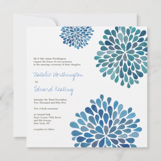 Wedding Cerulean Blue Flower Blooms Kaart (Voorkant)