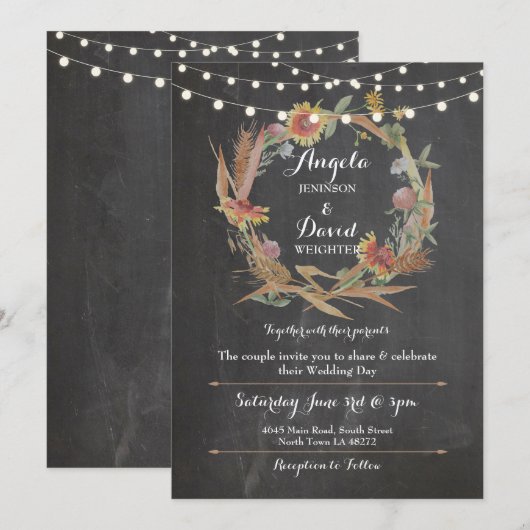 Wedding Chalk Herfst in Love Krans Party Uitnodigi Kaart (Voorkant / Achterkant)