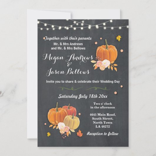 Wedding Chalk Rustic Pumpkin Herfst Herfst Uitnodi Kaart (Voorkant)