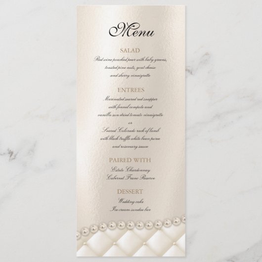 Wedding Chandelier Lighting Ivory Pearls Menu Card (Achterkant)