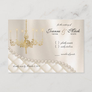 Wedding Chandelier RSVP Card Lighting Ivory Pearls Kaart