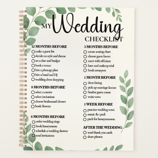 Wedding Checklist Planner Groene Eucalyptus Blader (Voorkant)