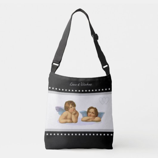 Wedding Cherubs, Hearts & Stars op zwart-wit Crossbody Tas (Voorkant)