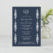 Wedding Chic Photo Navy & White Trendy Flowers Kaart (Staand voorkant)