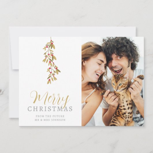 Wedding Christmas Exquisite Holly Branches Photo Save The Date (Voorkant)