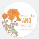 Wedding chrysanthemum orange fall wedding invites ronde sticker (Voorkant)