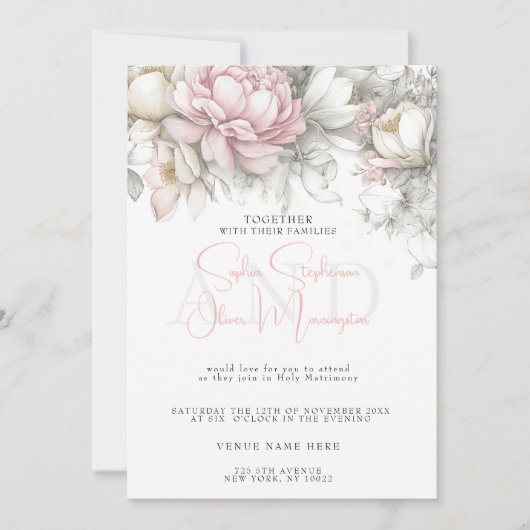 Wedding | Classic Modern Ivory and Blush Floral  Kaart (Voorkant)