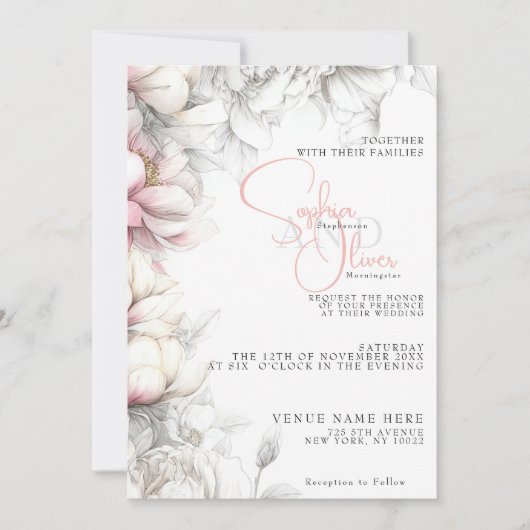 Wedding | Classic Modern Ivory and Blush Floral  Kaart (Voorkant)