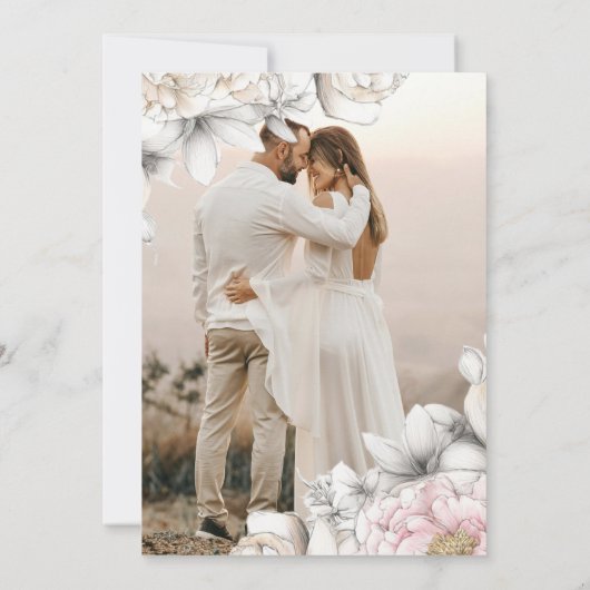 Wedding | Classic Modern Ivory and Blush Floral  Kaart (Achterkant)