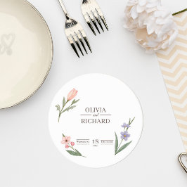 Wedding Coaster with Romantic Botanical Design Ronde Kartonnen Onderzetter