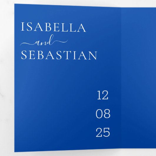 Wedding Cobalt Blue All in one set kindly reply Drieluik Uitnodiging (Binnenzijde eerst)