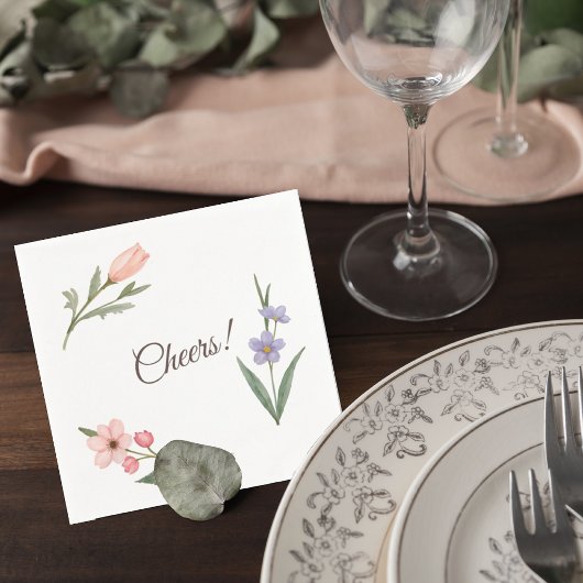 Wedding Cocktail Napkin with Botanical Design Servet