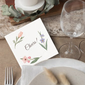 Wedding Cocktail Napkin with Botanical Design Servet