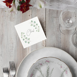 Wedding Cocktail Napkin with Eucalyptus Leaves Servet