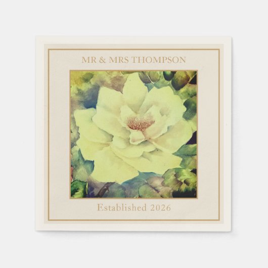 Wedding Cocktail Napkins | Lemon Rose Floral Servet (Voorkant)