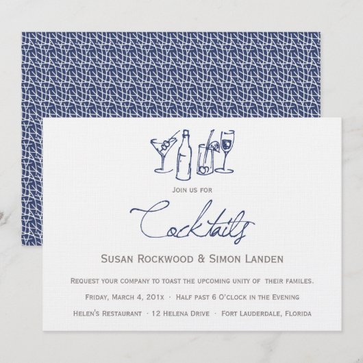 Wedding Cocktail-uitnodigingen  | Blauw Kaart (Voorkant / Achterkant)