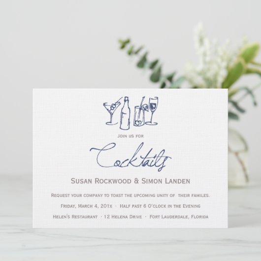 Wedding Cocktail-uitnodigingen  | Blauw Kaart (Staand voorkant)