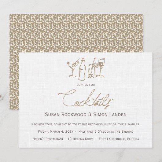 Wedding Cocktail-uitnodigingen | Bruin Kaart (Voorkant / Achterkant)
