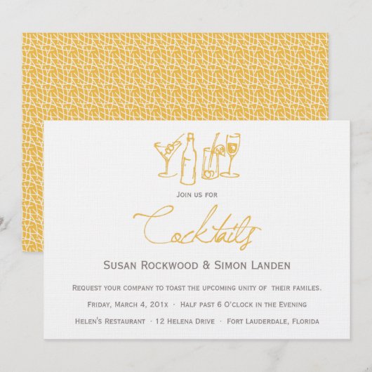 Wedding Cocktail-uitnodigingen  | Geel Kaart (Voorkant / Achterkant)
