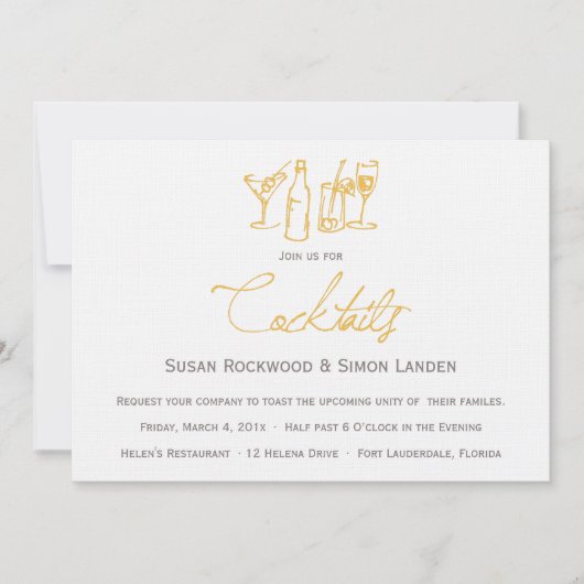 Wedding Cocktail-uitnodigingen  | Geel Kaart (Voorkant)