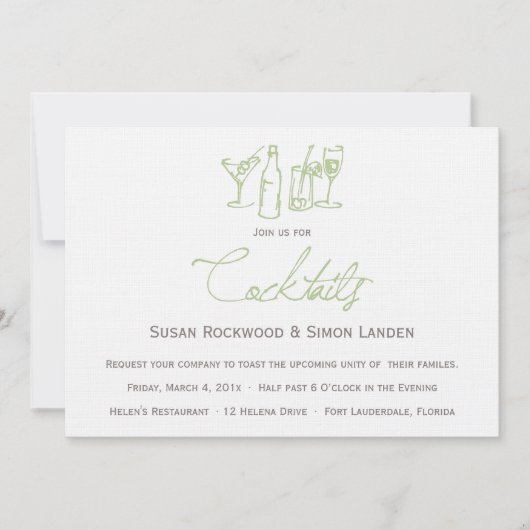 Wedding Cocktail-uitnodigingen  | Groen Kaart (Voorkant)