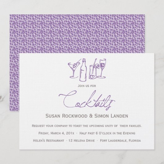 Wedding Cocktail-uitnodigingen  | Paars Kaart (Voorkant / Achterkant)