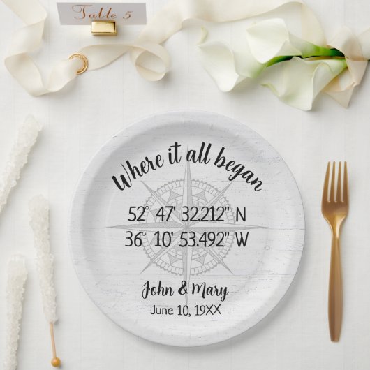 Wedding Compass GPS coördinaten Papieren Bordje (Huwelijk)