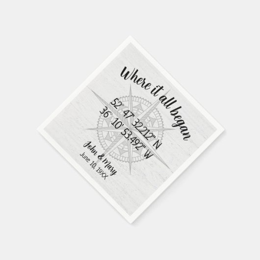 Wedding Compass GPS coördinaten Servet (Hoek)