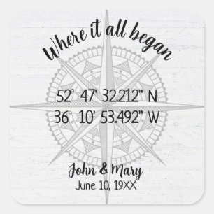 Wedding Compass GPS coördinaten Vierkante Sticker