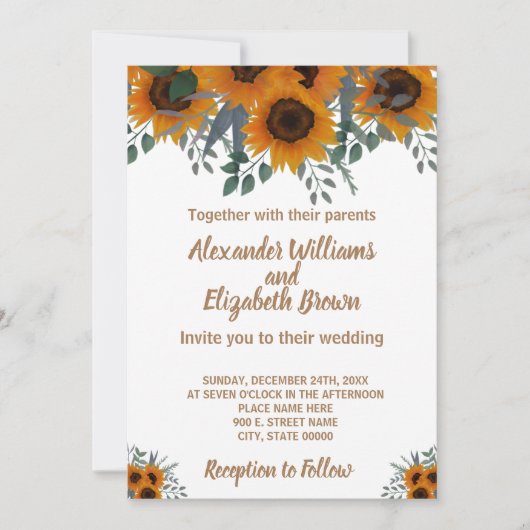 Wedding Country Chic Sunflower Greenery Kaart (Voorkant)