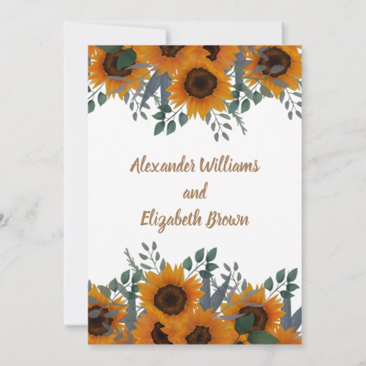Wedding Country Chic Sunflower Greenery Kaart (Achterkant)