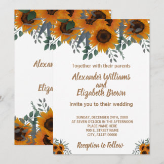 Wedding Country Chic Sunflower Greenery Kaart