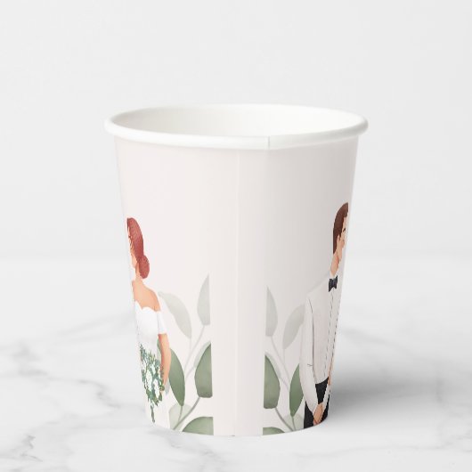 Wedding Couple Illustration Paper Cup Papieren Bekers (Rechts)