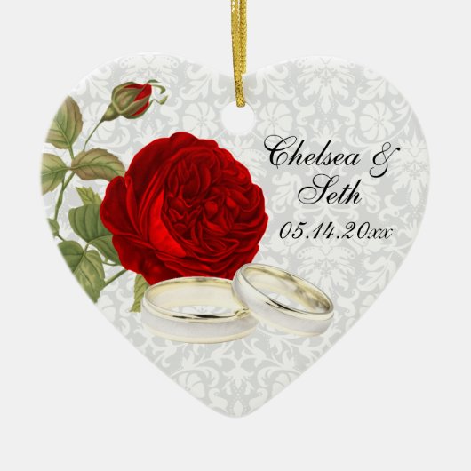 Wedding Couple Keepomwille | Rode rozen Keramisch Ornament (Voorkant)