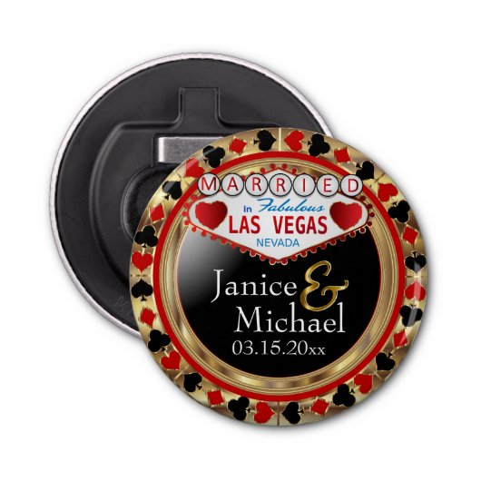 Wedding Couple Las Vegas - Rood Button Flesopener (Voorkant)