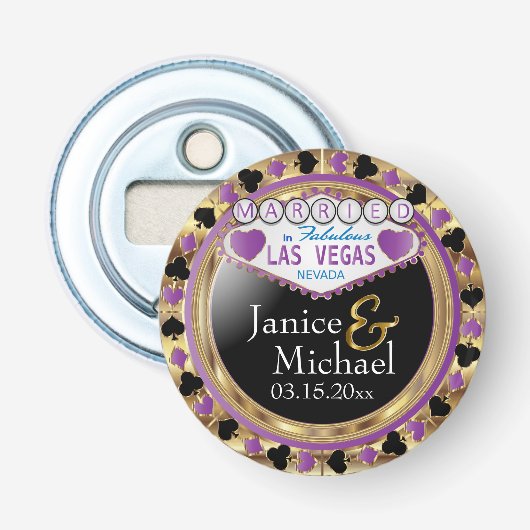 Wedding Couple Las Vegas Style - Paars Button Flesopener (Voorkant)