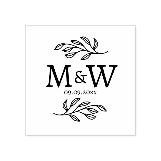 Wedding Couple Monogram Date Elegant Botanical Rubberstempel (Afrduk)