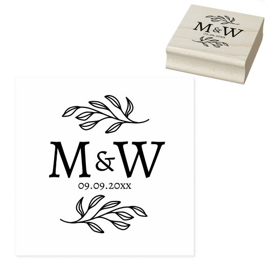Wedding Couple Monogram Date Elegant Botanical Rubberstempel