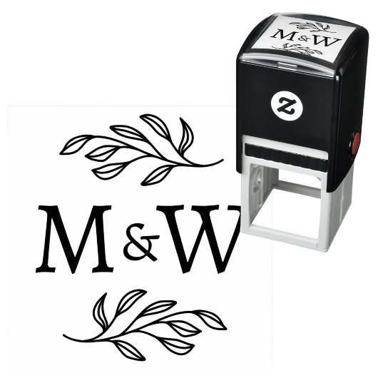 Wedding Couple Monogram Elegant Botanical Zelfinktende Stempel