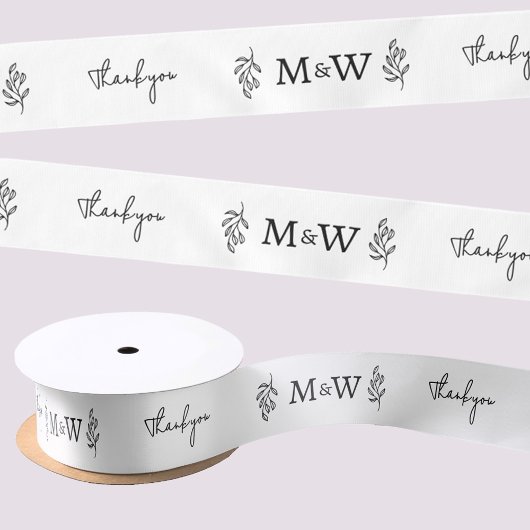 Wedding Couple Monogram Thank You Botanical Leaf Satijnen Lint