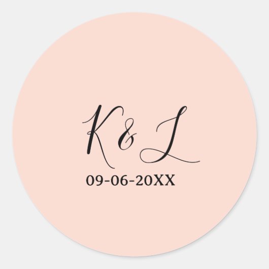 Wedding couple name letter date red pastel backgro ronde sticker (Voorkant)