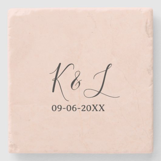 Wedding couple name letter date red pastel backgro stenen onderzetter (Voorkant)