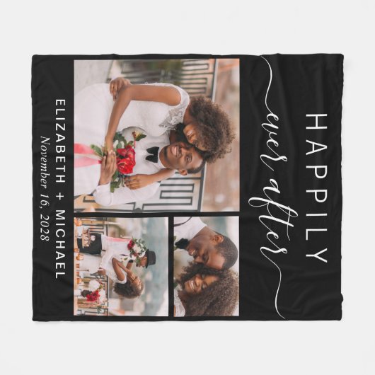 Wedding Couple Photo Collage Black Fleece Deken (Voorkant (Horizontaal))