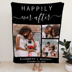 Wedding Couple Photo Collage Black Fleece Deken